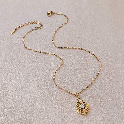 Vintage European 304 Stainless Steel Crystal Rhinestsone Geometric Leaf Pendant Necklaces for Women LI2607-1