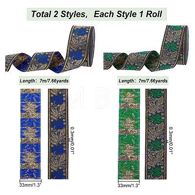   2Pcs 2 Colors Ethnic Style Embroidery Polyester Ribbons OCOR-PH0003-92-1