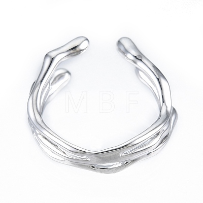 Brass Wave Open Cuff Ring for Women RJEW-T001-94P-1