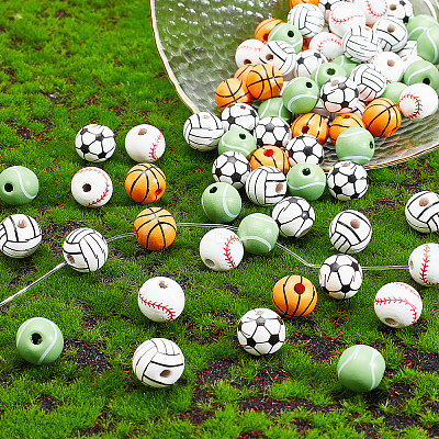 100Pcs 5 Style Painted Natural Wood European Beads WOOD-SC0001-40-1