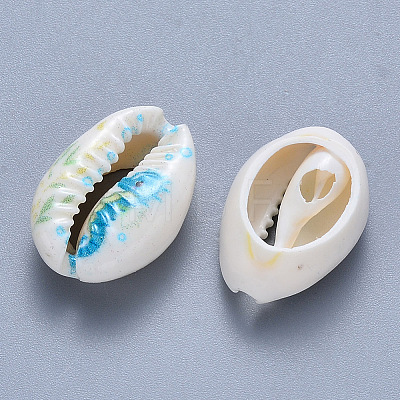 Printed Cowrie Shell Beads X-SSHEL-T013-01A-1