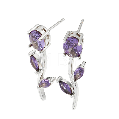 Brass Micro Pave Cubic Zirconia Stud Earrings KK-CBA8324-20P-1