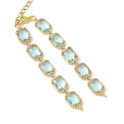 Brass Glass Rectangle Link Bracelet Making AJEW-JB01649-02-1