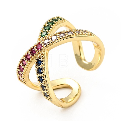 Cubic Zirconia Criss Cross Open Cuff Ring X-RJEW-E046-23G-01-1