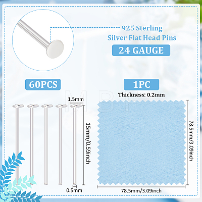 60Pcs 925 Sterling Silver Flat Head Pins STER-BC0002-17C-1