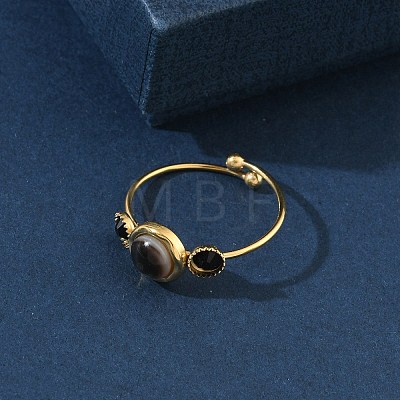 Black Shell Adjustable Finger Rings for Women RJEW-A101-01G-03-1
