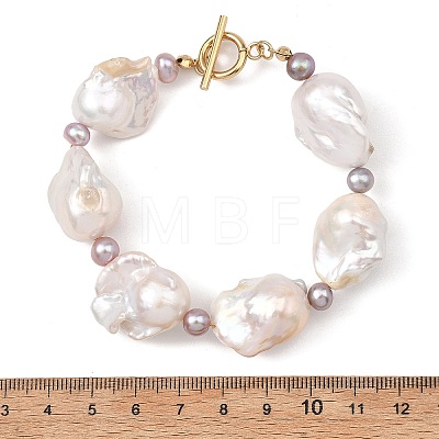 Natural Baroque Pearl Keshi Pearl & Cultured Freshwater Pearl Beaded Bracelets for Women BJEW-JB14089-1