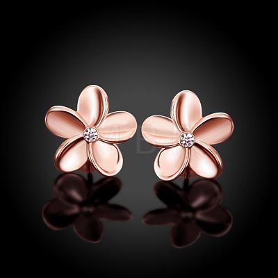 Elegant Tin Alloy Rhinestone Flower Stud Earrings for Women EJEW-BB02405-A-1