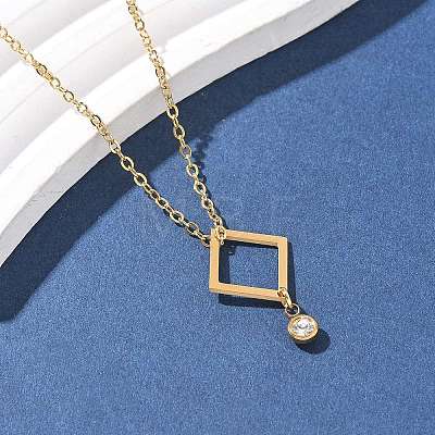 304 Stainless Steel Crystal Rhinestone Geometric Pendant Cable Chain Necklaces NJEW-Z073-01G-03-1