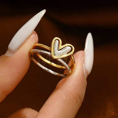 Irregular Double Heart 925 Sterling Silver Stackable Finger Rings for Women DW2837-3-1