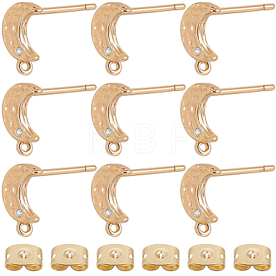 12Pcs Crescent Moon Brass Micro Pave Clear Cubic Zirconia Stud Earring Findings KK-BBC0009-89-1