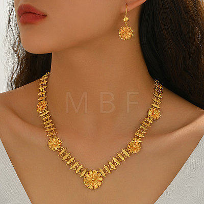Elegant Brass Flower Charm Necklace & Earrings Sets for Women EH6760-1