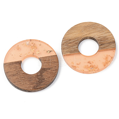Transparent Resin & Walnut Wood Pendants RESI-S389-013A-B04-1