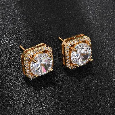 Brass Micro Pave Cubic Zirconia Stud Earrings for Women EJEW-F418-02G-1