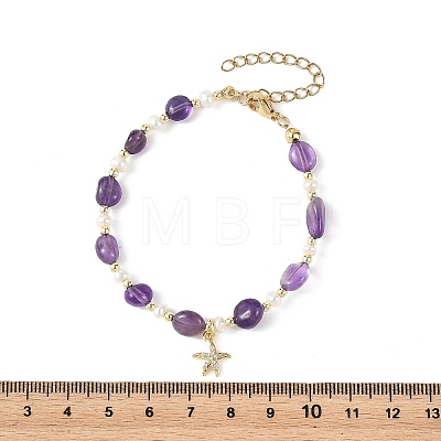 Brass Micro Pave Clear Cubic Zirconia Starfish Charm Bracelets BJEW-JB14269-1