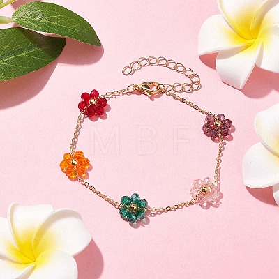 Electroplated Glass Flower Links Bracelets BJEW-JB10265-1