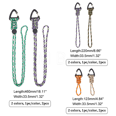  6Pcs 6 Styles Umbrella Cord Line Rope Keychain Carabiner AJEW-NB0003-53-1