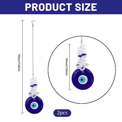 2Pcs Glass Evil Eye Pendant Decorations HJEW-GL0001-27-1