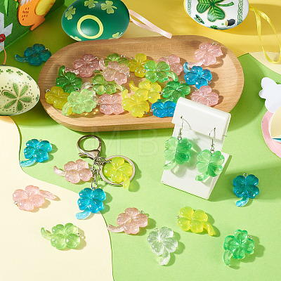 30Pcs Transparent & Opaque Resin Clover Pendants CRES-TA0001-95-1