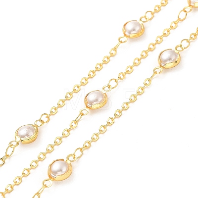 ABS Plastic Imitation Pearl Flat Round Link Chains CHC-A006-10G-1