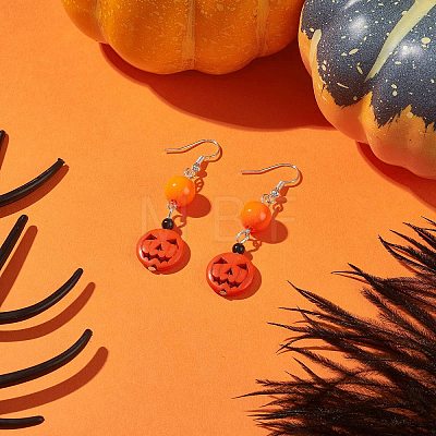 Halloween Pumpkin Jack-O'-Lantern Synthetic Turquoise Dangle Earring EJEW-JE05170-1