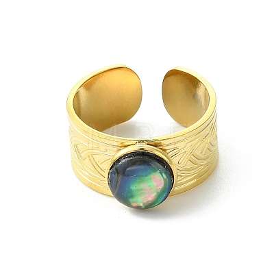 Paua Shell Round 304 Stainless Steel Cuff Open Rings for Women RJEW-JR01070-1