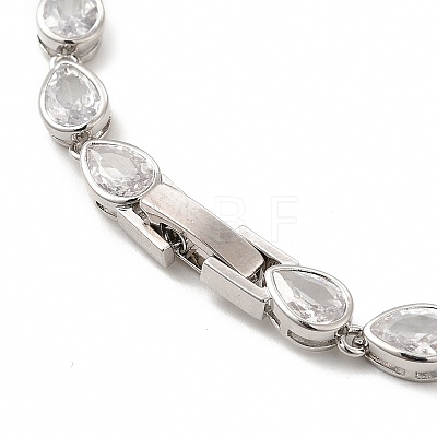 Clear Cubic Zirconia Teardrop Link Chain Necklace NJEW-E074-01P-1