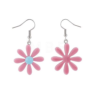 ANATTASOUL 8 Pairs 8 Colors Daisy Flower Resin Dangle Earrings EJEW-AN0001-35-1