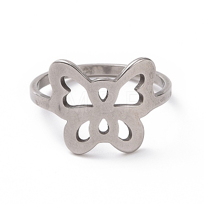 201 Stainless Steel Butterfly Finger Ring RJEW-J051-02P-1