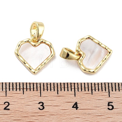 Brass Pave Natural Shell Heart Charms KK-C051-19G-1