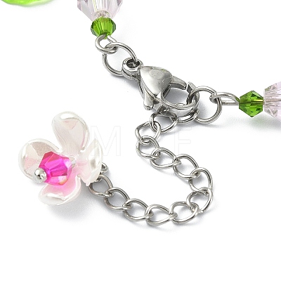Glass & Resin & Acrylic Flower Charm Bracelet BJEW-JB09435-01-1