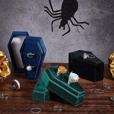 Halloween Theme Coffin Shaped Velvet Finger Ring Boxes VBOX-WH0015-01C-1