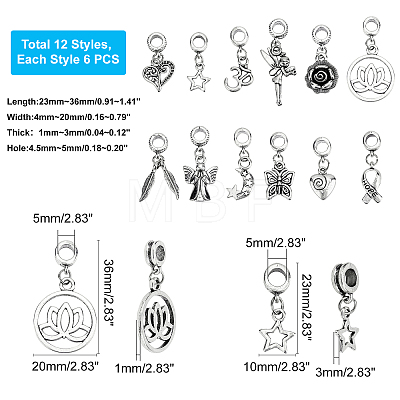 Tibetan Style Alloy Large Hole European Dangle Charms & Alloy European Dangle Charms PALLOY-PH0013-74-RS-1