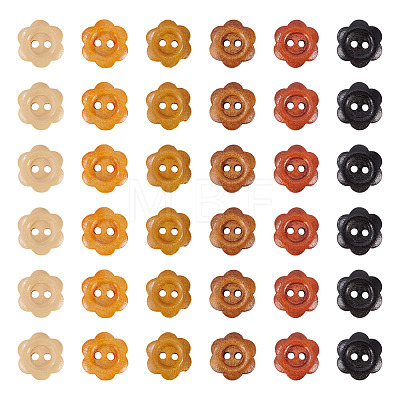 120Pcs 6 Colors 2-Hole Wood Flower Buttons BUTT-TA0001-40A-1
