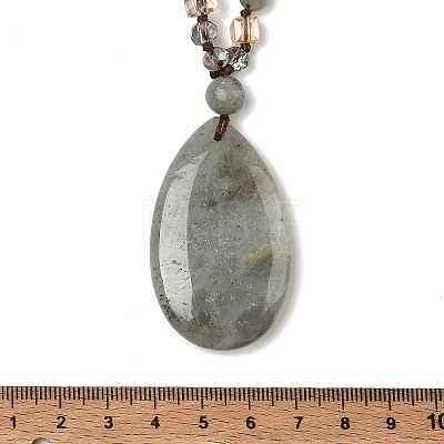 Natural Labradorite Teardrop Pendant Glass Beaded Long Necklaces GG-CBAE048-01D-1