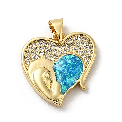 Rack Plating Brass Micro Pave Cubic Zirconia with Synthetic Opal Pendants KK-D088-25G-1