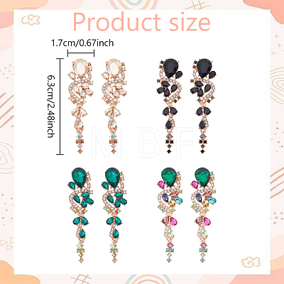 ANATTASOUL 4 Pairs 4 Colors Rhinestone Teardrop Flower Dangle Stud Earrings EJEW-AN0004-16-1