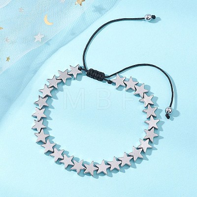 Non-magnetic Synthetic Hematite Star Beads Braided Bead Bracelets for Women Men BJEW-JB13301-1
