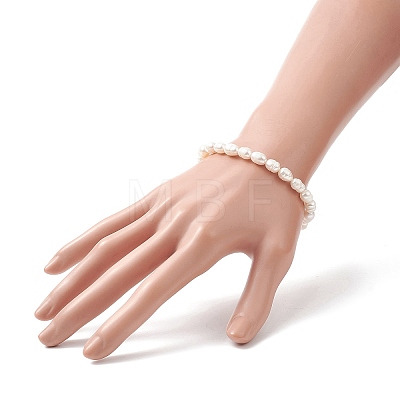 Natural Pearl Rice Beaded Stretch Bracelet for Women BJEW-JB09314-1