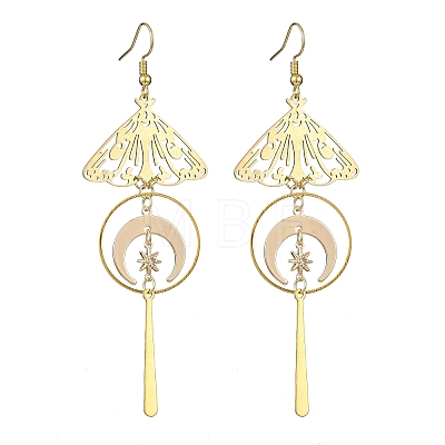 Brass Butterfly & Moon Dangle Earrings EJEW-TA00365-1