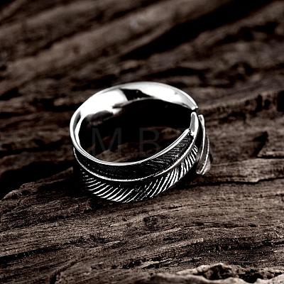 Fashionable Unisex 316L Surgical Stainless Steel Feather Cuff Rings RJEW-BB09945-10-1