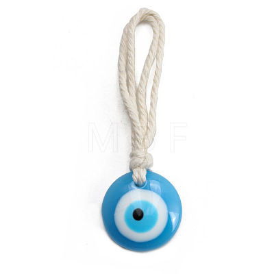 Flat Round with Evil Eye Resin Pendant Decorations EVIL-PW0002-12B-04-1