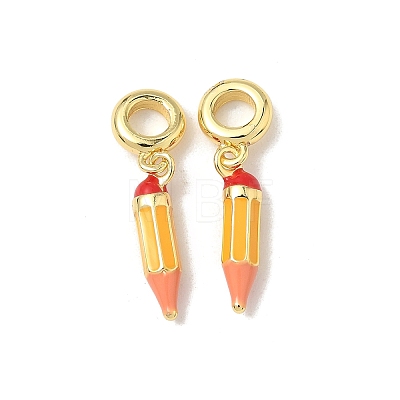 Brass Gold Enamel Pencil European Dangle Charms KK-K293-74G-1