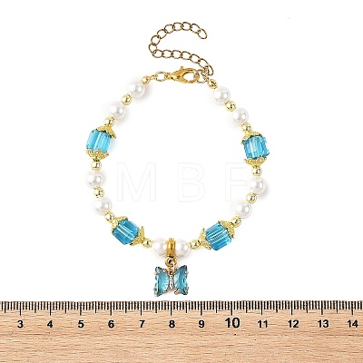Brass Glass Butterfly Charm Bracelets BJEW-JB14180-1