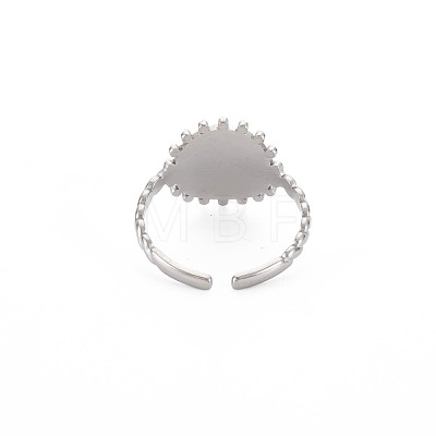 Non-Tarnish 304 Stainless Steel Flat Round with Initial Letter Open Cuff Ring for Men Women RJEW-S405-246P-A-1
