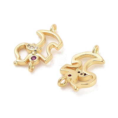 Rack Plating Brass Pave Cubic Zirconia Puppy Dog Links Connector Charms KK-Z064-42G-1