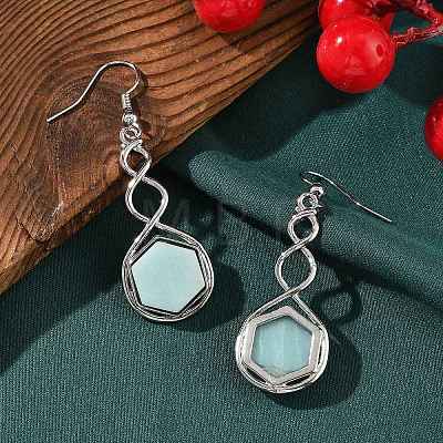 Hexagon Natural Flower Amazonite Dangle Earrings EJEW-K298-01P-13-1