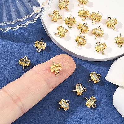 SHEGRACE Brass Pave Cubic Zirconia Rectangle Connector Charms XGRQ2O050-438C-G-1