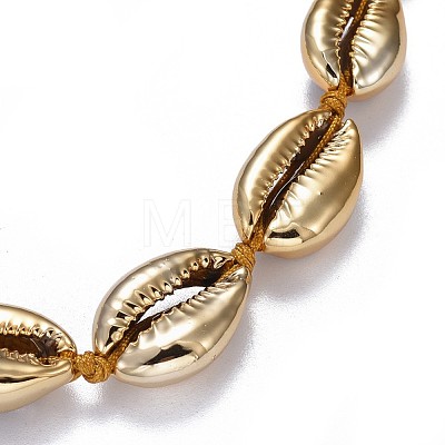 Cowrie Shell Beads Necklaces with Nylon Thread Cord and Brass Beads NJEW-JN02406-1