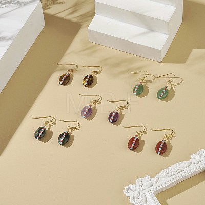 5 Pair 5 Style Natural Mixed Gemstone & Glass Seed Braided Oval Dangle Earrings Set EJEW-JE05119-1